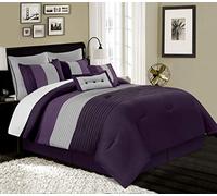 Chezmoi Collection Loft - Juego de edredón de Lujo a Rayas de 8 Piezas (California King, Morado/Gris/Lavanda)