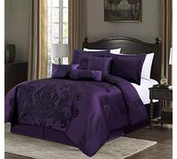 Chezmoi Collection Royale - Juego de edredón Floral Jacquard de 7 Piezas, tamaño King Extragrande, Morado/Morado Oscuro