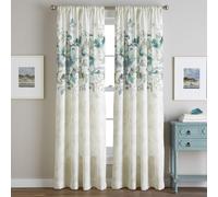CHF Watercolor Floral Print Flip Over Rod Pocket Single Curtain Panel, 84 in, Aqua