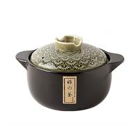 Chfkun Olla de Barro de cerámica Negra con Tapa, Olla Caliente de cerámica Japonesa Donabe, Olla para guisar, Cocina, Olla Resistente al Calor para el hogar, para Cena y Fiesta