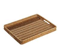 CHFYIJYHM Coffee Table Tray Plastic Serving Tray Rectangular Vanity Tray Household Breakfast Tray Decorative Tray for Living Room(Natural,35 * 24.5 * 4.5cm)