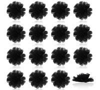 CHGCRAFT 16 piezas de flores de gasa, flores de tela negra, parte trasera plana, apliques de tela de costura para ropa, manualidades, mujeres y niñas, diadema decorativa, flores de boda, 2.95 x 1.14
