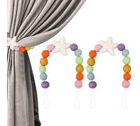 CHGCRAFT 2 alzapaños de cortina con forma de estrella y bola de fieltro, de lana, redondos, trenzados, con cordón de algodón, para cortinas, alzapaños decorativos, coloridos, 15.8 pulgadas