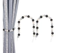 CHGCRAFT 2 alzapaños de cortina de fieltro gris de lana con cuentas redondas trenzadas con cordón de algodón para cortinas, alzapaños decorativos, color gris, 23.6 pulgadas