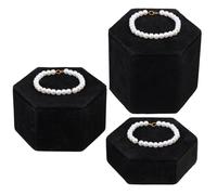 CHGCRAFT 3Pcs soporte hexagonal de madera para expositor de collares conjunto colgantes de mesa soporte de exhibición de seda maíz expositor de caballete de joyería al por menor collares