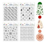 CHGCRAFT 4 hojas de textura de arcilla polimérica con elementos navideños, copos de nieve, sello de textura de silicona, pinos, arcilla, patrón de modelado, hojas para joyas y aretes, 5.5 x 5.5