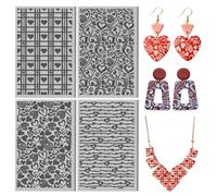CHGCRAFT 4 hojas de textura de arcilla polimérica para el día de San Valentín, amor y corazón, alfombrilla de textura de arcilla de goma para arcillas poliméricas, aretes, joyas, manualidades, 3.9 x