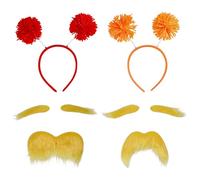 CHGCRAFT 4 juegos de diademas autoadhesivas amarillas para barba falsa, rojo y naranja, con pompones, para cejas y barbas autoadhesivas para cosplay, suministros de disfraces, festivales y fiestas
