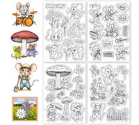 CHGCRAFT 4 sellos transparentes de silicona con patrón diario de ratón, margaritas y música, para álbumes de recortes y tarjetas, decoración de manualidades de papel, 6.3 x 4.3 pulgadas