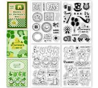 CHGCRAFT 4 sellos transparentes para el día de San Patricio, diseño de gnomo, ratón, silueta, sellos de silicona para manualidades, álbumes de recortes, tarjetas, álbumes de fotos, decoración de