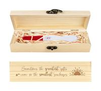 CHGCRAFT Caja de almacenamiento para test de embarazo Sol de madera Caja de regalos de anuncio de embarazo con cinta de rafia y cerradura Regalos de anuncio para papá marido, 8x2x1.2 pulgadas