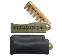 CHGCRAFT Peine de madera plegable con diseño de estrella, peine de madera tallada, peines de dientes finos con cubierta protectora de piel sintética para hombres, bigotes, cabeza, cabello, regalo para
