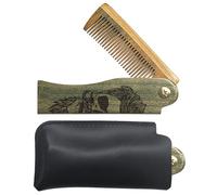 CHGCRAFT Peine plegable de madera en forma de calavera peine para barba de madera tallada, peine de pelo con dientes finos con bolsa de transporte de piel sintética para hombres, aseo bigotes