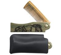 CHGCRAFT Peine plegable de madera, peine de barba, peine de madera tallada, peine para el pelo de dientes finos con bolsa de transporte de piel sintética para hombres, aseo bigotes para cabello
