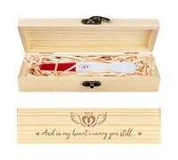 CHGCRAFT Prueba de Embarazo Caja de Recuerdos Pies Alas de Ángel Caja de Madera para Regalos de Anuncio de Embarazo con Cinta de Rafia y Cerradura Regalos de Anuncio para Papá Esposo, 8x2x1,2 pulgadas