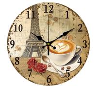 CHGCRAFT Reloj de Pared de Torre de 12 pulgada, Funciona con Pilas, Color Café, Silencioso, Sin Tictac, Decorativo