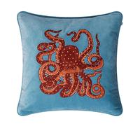 Chhatwal & Jonsson Funda de cojín Embroidered Octopus 50x50 cm Heaven blue-naranja-rose