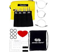 ChiaoGoo Twist Red Lace Shorties 7230-L - Juego de agujas de tejer intercambiables, color amarillo grande, de 3 pulgadas, 9, 10, 10.5, 11 de acero inoxidable con 3 cables Swiv360 con 1 bolsa para proyectos Artsiga Crafts