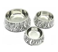 CHIARA Cuenco de acero inoxidable de 17,5 cm (cuenco de acero inoxidable con aspecto moderno, apto para lavavajillas y fácil de limpiar, con borde antideslizante, carcasa de melamina), diseño de cebra