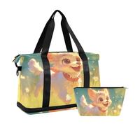 Chibi - Bolsa de viaje de gran tamaño con diseño de perro blanco con dibujos animados y correa ajustable para viajes en avión, plegable, Lindo perro blanco de dibujos animados estilo Chibi, 1 size