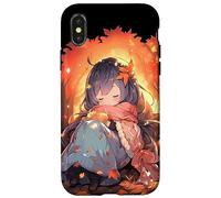 Chibi Girls Autumn Leaves Anime Kawaii Acción de Gracias Carcasa para iPhone X/XS