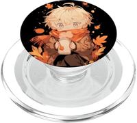 Chibi Girls Autumn Leaves Anime Kawaii Acción de Gracias PopSockets PopGrip para MagSafe