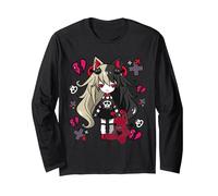 Chibi Kawaii EMO Chica Gótica Pastel con Conejo Triste Manga Larga, Unisex para Adultos, Negro, XXL