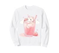 Chibi Kitty flotando en Leche de Fresa Kawaii Lindo Arte Sudadera