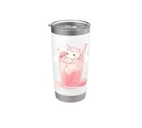 Chibi Kitty flotando en leche de fresa kawaii lindo arte Vaso térmico de acero inoxidable de doble pared