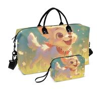 Chibi-Style - Bolsa de viaje con diseño de dibujos animados para perros, color blanco, bolsa de viaje para llevar durante la noche y equipaje, bolsa deportiva con correa ajustable para yoga, plegable