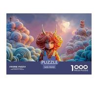 Chibi-Style with Red Hair Horns 1000 Pieza Cartulina Premium Rompecabezas Premium Fantasy Horned Creature Extremadamente Difícil Juego Familiar Rompecabezas para Decoración del Hogar 70x50cm/1000pcs