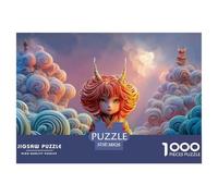 Chibi-Style with Red Hair Horns 1000 Pieza Cartulina Premium Rompecabezas Premium Fantasy Horned Creature Extremadamente Difícil Desafío Único Rompecabezas para Decoración del Hogar 38x26cm/1000pcs