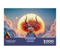 Chibi-Style with Red Hair Horns 1000 Piezas Cartulina Extra Gruesa Rompecabezas Premium Fantasy Horned Creature Antiestrés Juego Familiar Rompecabezas para Decoración del Hogar 52x38cm/1000pcs