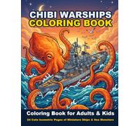 Chibi Warships and Sea Monsters Coloring Book: 24 Cute Isometric Pages of Miniature Battleships, Krakens, and Sea Adventures for Kids and Adults