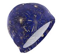 Chic Abstract Fireworks Blue Gold Swim Men for Men for Men Short Hair Waterproof Swim Caps for Women Swimming Hair Protection and Drag Reduction Gorro para Piscina Mujer