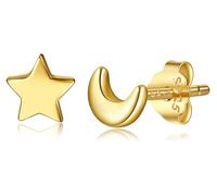 CHIC and ARTSY - Juego de 2 pares de pendientes de luna y estrella de plata de ley 925 con diseño de media luna, para mujer, 5 millimetri, Plata de ley, Sin piedra preciosa