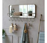 Chic Antique Estante para Espejo de Pared y 8 Ganchos Al. 44,5 / L 87 / An. 12 cm latón Envejecido