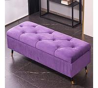 Chic Banco de almacenamiento de terciopelo morado, tapizado moderno para dormitorio y entrada, 110 x 45 cm, elegante decoración del hogar, solución de muebles que ahorra espacio