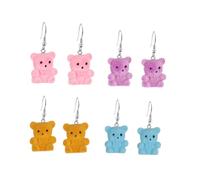 Chic Bear Earring Set Girls 4 Pairs Resin Dangle Earrings Party Accessory for Women