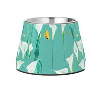 Chic Calla Lily - Tazón de flores turquesa para perros, antideslizante, de acero inoxidable, cuencos de alimentación para gatos de alimentación lenta