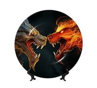 Chic Cool Two Fighting Dragon Bone - Platos decorativos de porcelana china de 10 pulgadas con soporte de exhibición, adornos de cerámica, placa de porcelana artística para colgar en la pared