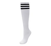 CHIC DIARY calcetines hasta la rodilla mujeres niñas calcetines deportivos de fútbol medias de disfraces de animadora universitaria medias de rayas cosplay, rayas negras blancas, talla única