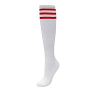 CHIC DIARY Calcetines hasta la rodilla para mujer y niña, calcetines deportivos de fútbol, para universidad, animadora, disfraz, cosplay, Rayas rojas, Talla única