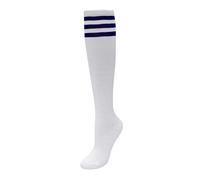 CHIC DIARY Calcetines hasta la rodilla para mujer y niña, calcetines deportivos de fútbol, para universidad, animadora, disfraz, cosplay, Rayas blancas y azules, Einheitsgröße Große Größen