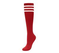 CHIC DIARY Calcetines largos a rayas de fútbol calcetines deportivos de animadora universitaria medias cosplay disfraz mujer niña, rojo, Talla única