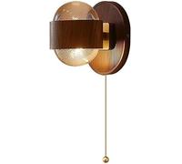 Chic Home Decor Lighting Fixture Wood Wall with Pull Chain Switch, Globe Up Down Glowing Glass Wall Lamp Wooden Wall Light for Cafe Bedroom Restaurant