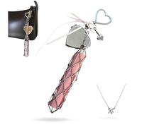 Chic Lip Gloss Holder with Heart Mirror, 2 in 1 Stainless Steel Lipstick Holder, Small Bling Crystal Lipsticks Storage Bag Key Chain, Fashion Purse Accessories Gifts (Heart,1Pc)