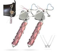 Chic Lip Gloss Holder with Heart Mirror, 2 in 1 Stainless Steel Lipstick Holder, Small Bling Crystal Lipsticks Storage Bag Key Chain, Fashion Purse Accessories Gifts (Heart,2Pcs)
