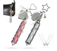 Chic Lip Gloss Holder with Heart Mirror, 2 in 1 Stainless Steel Lipstick Holder, Small Bling Crystal Lipsticks Storage Bag Key Chain, Fashion Purse Accessories Gifts (Mix,2Pcs)