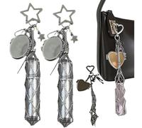 Chic Lip Gloss Holder with Mirror,2 in 1 Lipstick Holder Keychain,Small Bling Crystal Lipsticks Storage Bag Key Chain,Stainless Steel Mesh Bag Keychain Pendant (2pcsFive-Pointed Heart)